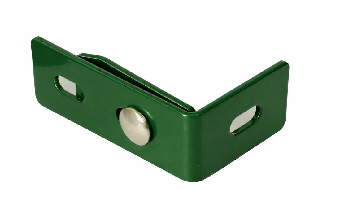 Wandhalter moosgrün RAL 6005 für Zaunanschluss, Winkel mit Langlöchern und Schraube